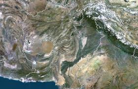 A satellite map with political borders overlaid shows Afghanistan, Iran, and Pakistan - source: Reuters