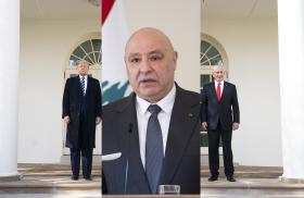 A photo illustration shownig President Donald Trump, Lebanese President Joseph Aoun, and Israeli Prime Minister Binyamin Netanyahu - source: White House, Reuters, illustration by The Washington Institute