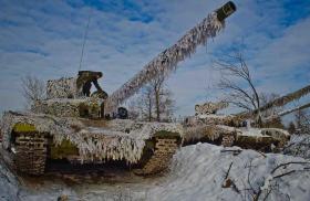 Photo of frozen Russian tanks in Ukraine.