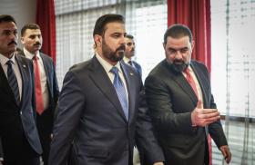 Haibat al-Halbousi (R), Speaker of the Iraqi Parliament, welcomes Iraqi Prime Minister-designate Ali al-Zaidi (L) at the parliament building ahead of a parliamentary session for a confidence vote on the cabinet formed by al-Zaidi - source: Reuters