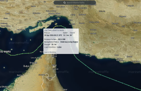 Screenshot from MarineTraffic showing the route of the Idemitsu Maru.