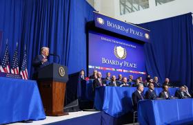 Donald Trump addresses the inaugural meeting of the Board of Peace in Washington, DC - source: Reuters