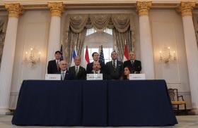 Secretary of State Marco Rubio presides as Israeli and Lebanese ambassadors to the United States sign an agreement in Washington - source: Reuters
