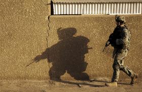 A U.S. Army soldier on patrol in Iraq
