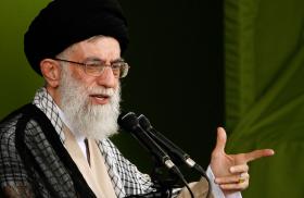 Iran's Supreme Leader Ali Khamenei delivers public remarks.
